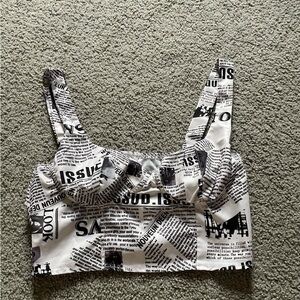 Trendy Newspaper Print Crop Top